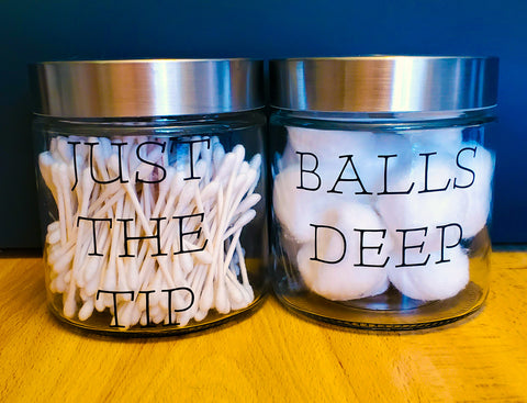 Funny Q-Tip and Cotton Ball Glass Storage Jars