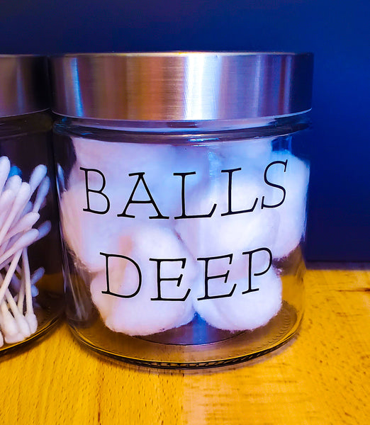 Funny Q-Tip and Cotton Ball Glass Storage Jars