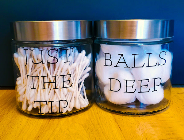 Funny Q-Tip and Cotton Ball Glass Storage Jars